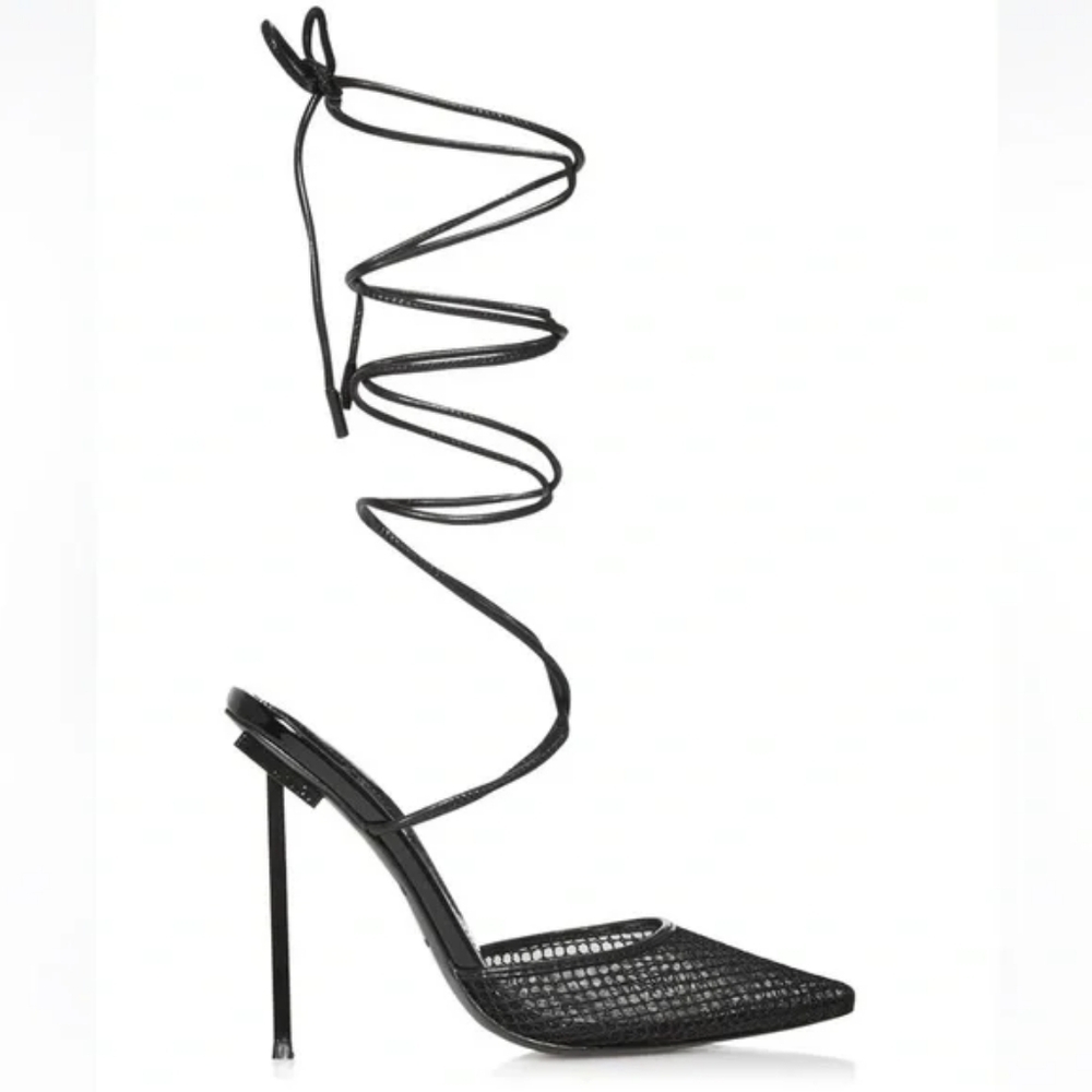 Jessica Black Lace-Up Stiletto Pumps